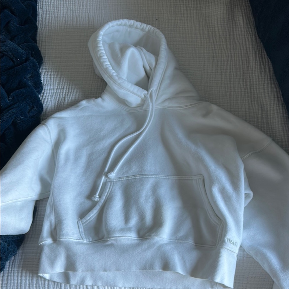 White Cropped  TNA sweat fleece Hoodie boyfriend fit